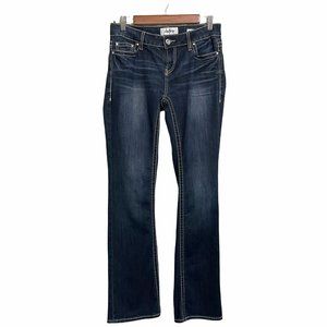 Daytrip Women's Dark Wash Mila Bootcut Whiskered Contrast Stitch Jeans 26 Long